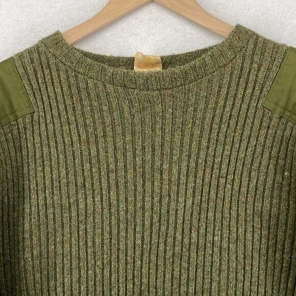 Army Commander Sweater Men M Wool Ribbed Elbow Shoulder Patch Military Green Vtg - Picture 4 of 13